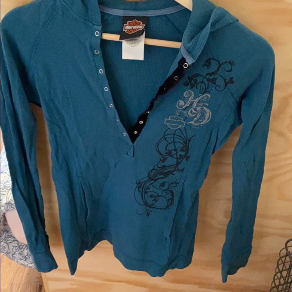 Cozy Harley Davidson  Teal not Green thermal top